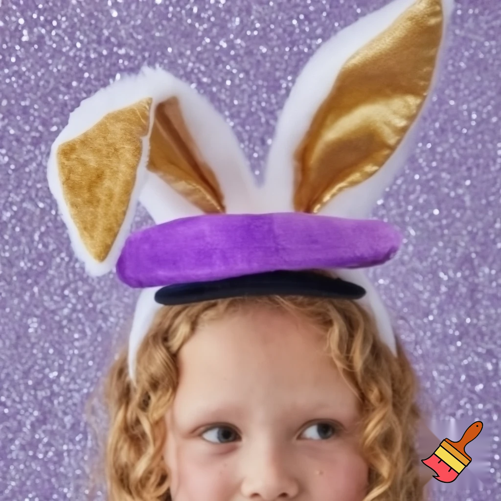 Easter bunny top hat headband, purple white with gold glitter fabric and velvet velvet gold special gold and delicate velvet and delicate and precious glitter, purple and white
