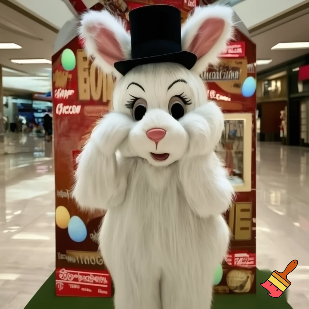Easter bunny mascot top hat at the shopping centre mascot costume Darrell Lea magic room