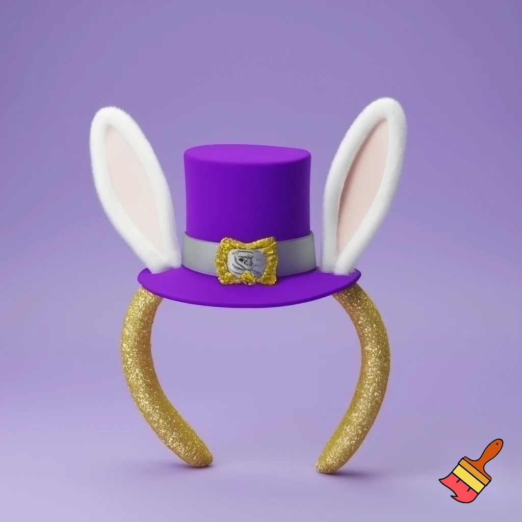 Easter bunny top hat headband, purple and white gold and silver top hat