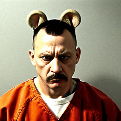 strong rat, evil, sinister, wearing prison outfit, mugshot style, no human