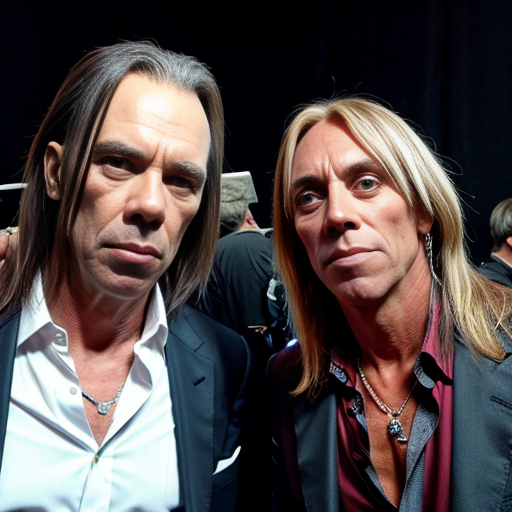 nick cave with iggy pop after gig, backstage festival outdoor