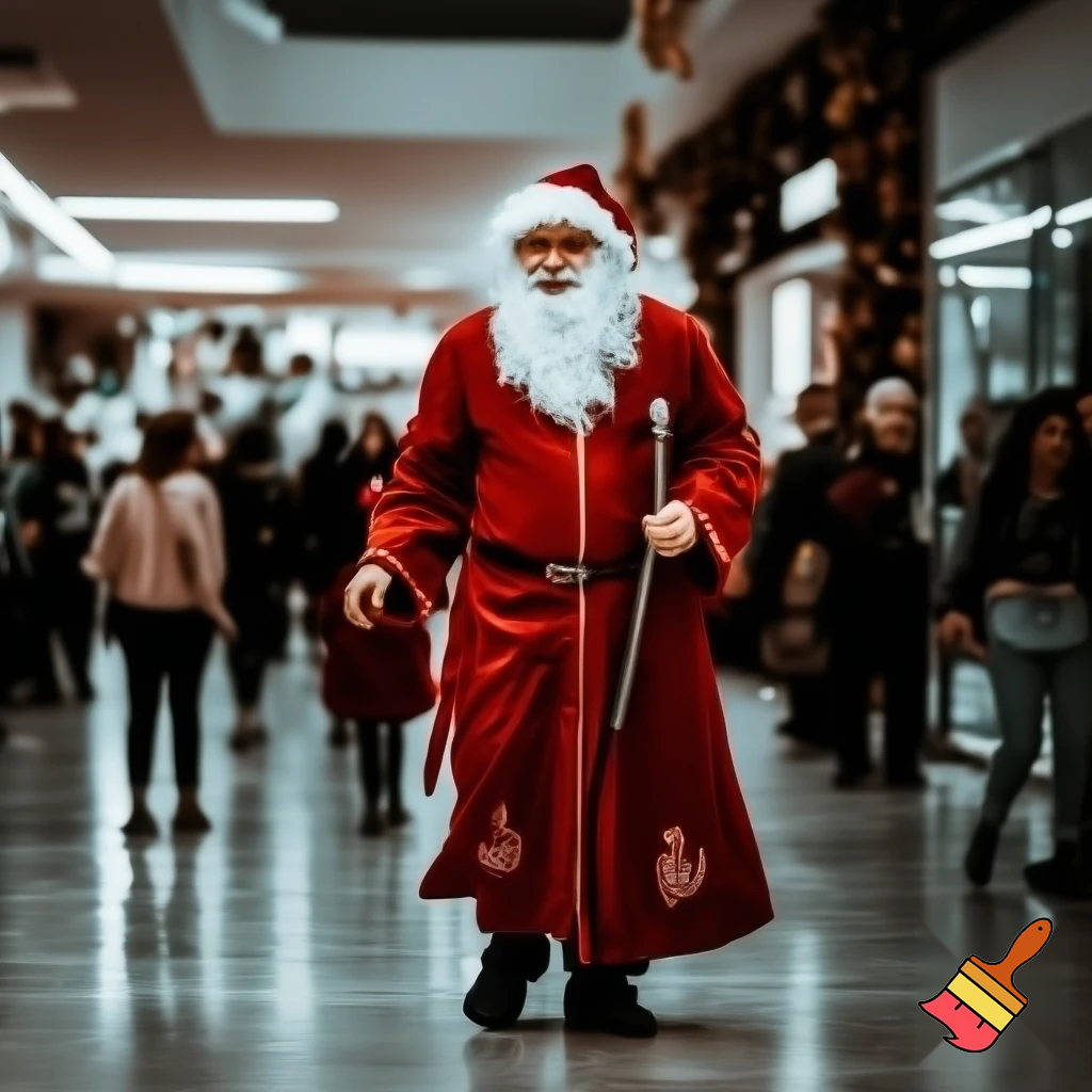 Santa Claus walking at the shopping centre a wizard Santa Claus
