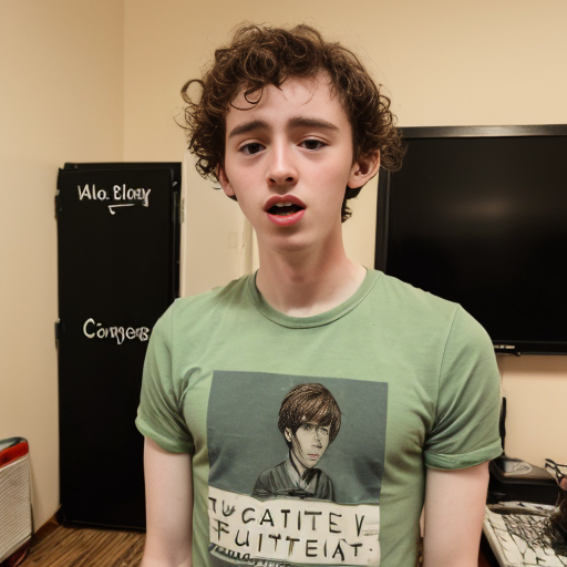 short guy who forces his voice has curls and pale skin who looks like he is malnutrtioned