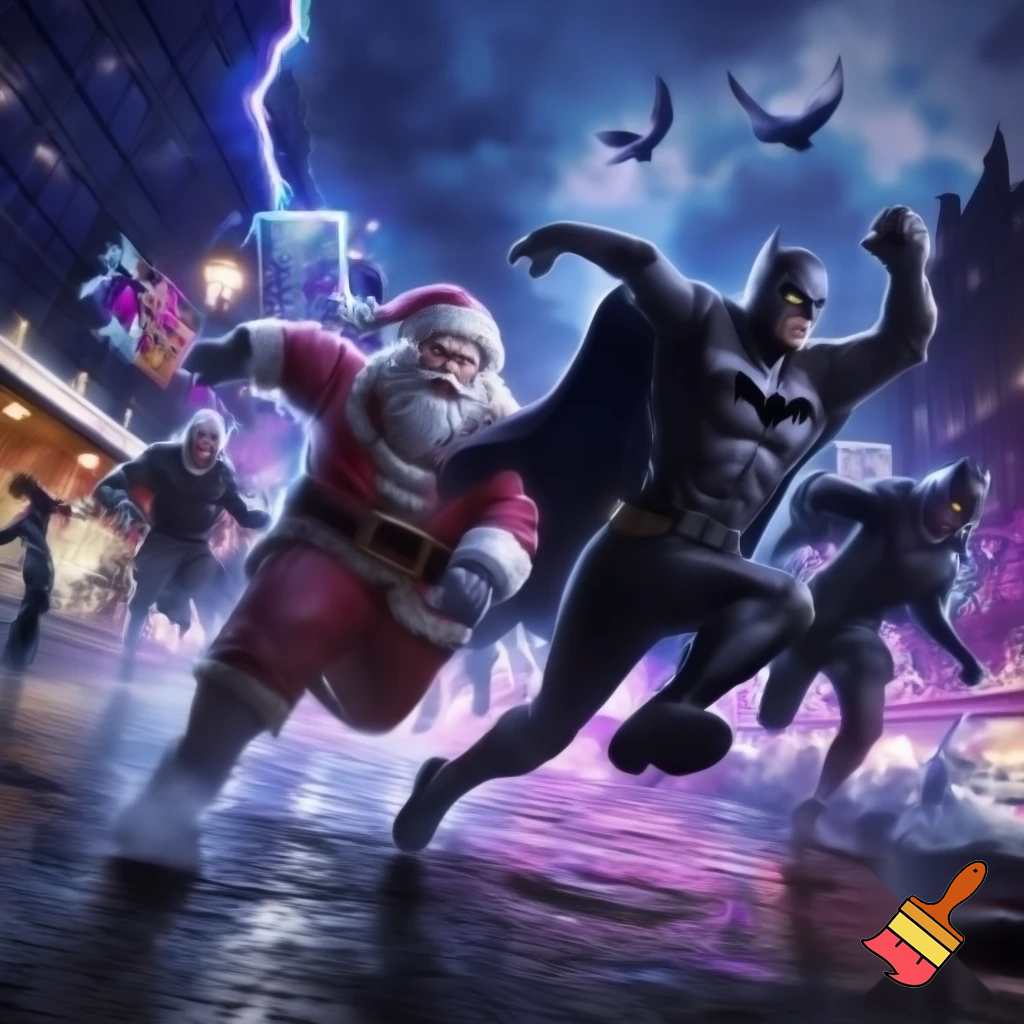 the esports team london royal ravens running from santa with batman