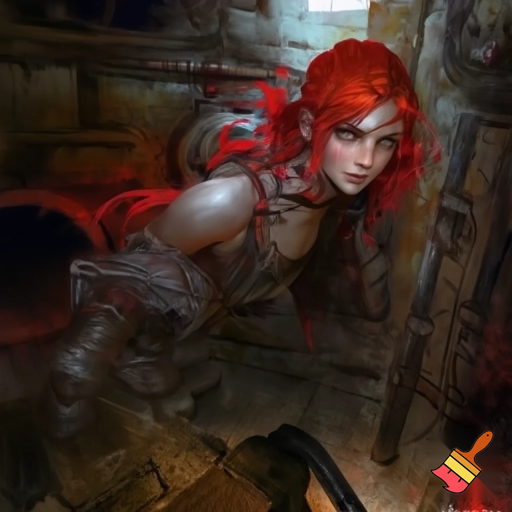 Red head, industrial art, 