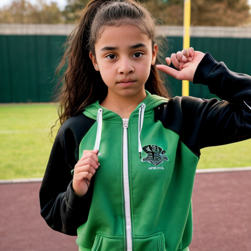 jeune fille de 15 ans métisse qui porte un jogging noir et un sweat shirt noir. se yeux sont verts. et elle peut lancer des rayons verts avec ses mains