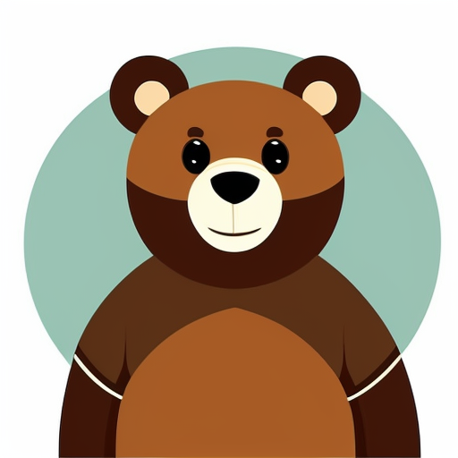 Cartoon bear; bold,, 2D, and thick-lined cartoon style characterized by simplistic, geometric character designs