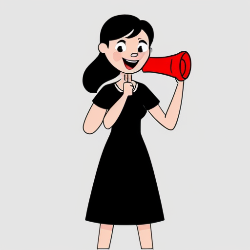 Crea una mujer luchando por los derechos de los niños, con un megafono en la mano en caricatura