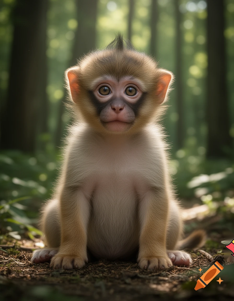 A baby human mixed with a dog and a monkey 