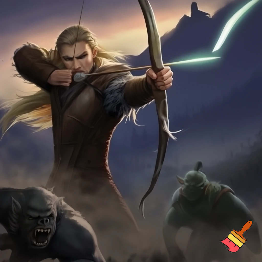 Legolas killing an orc with an arrow from far away