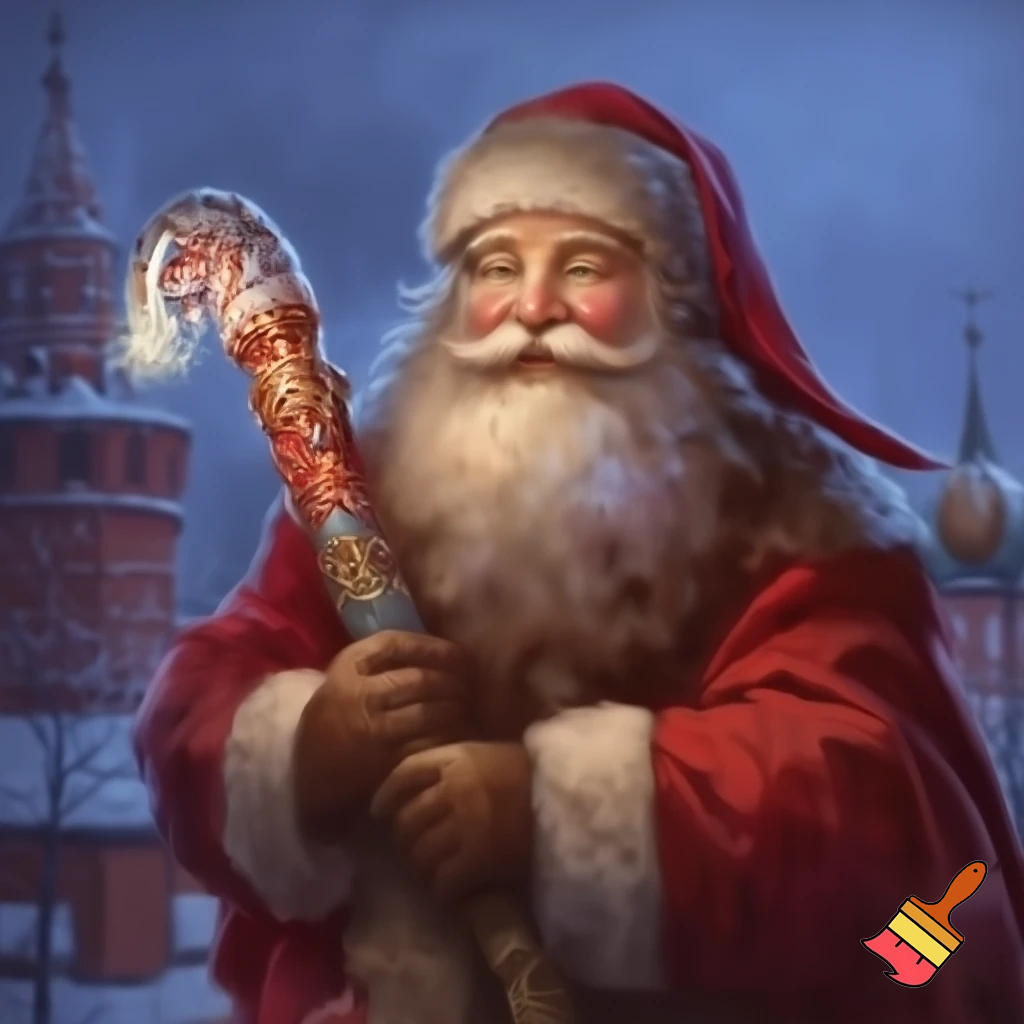 Santa Claus, Russia walking stick with the start