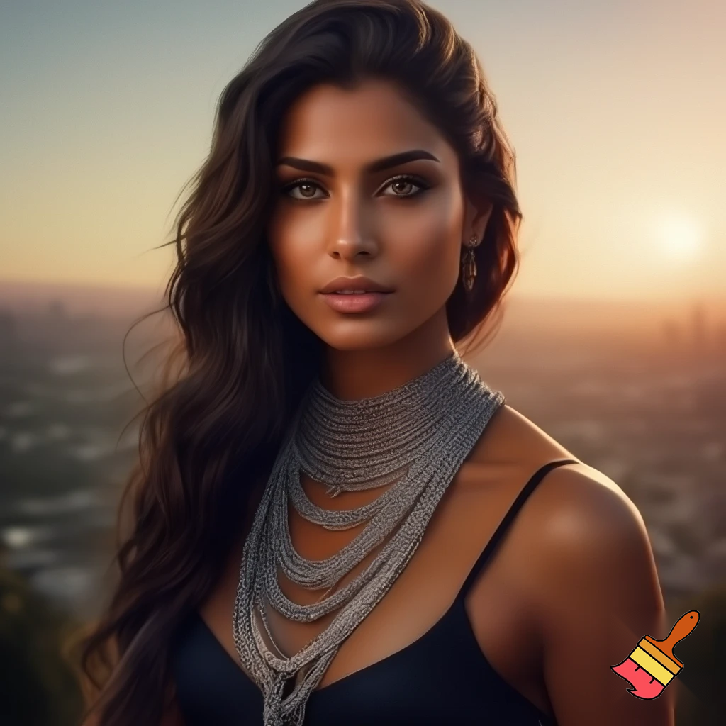 Attractive Persian woman wearing a sautoir necklace and a nothing in Los Angeles