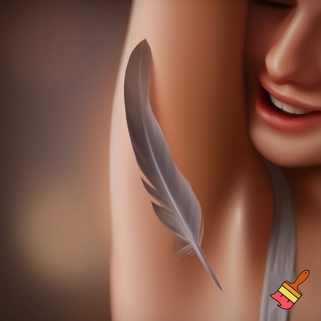 A girls armpit getting tickled by a feather
