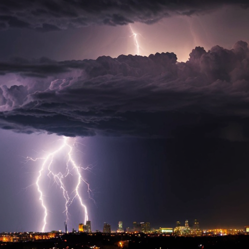 thunder and lightning striking on a city
