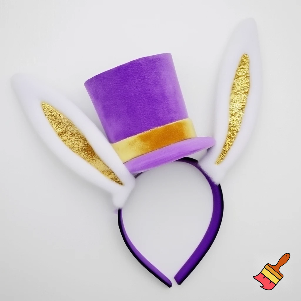 Easter bunny top hat headband, purple white with gold glitter fabric and velvet velvet gold special gold and delicate velvet and delicate and precious glitter, purple and white
