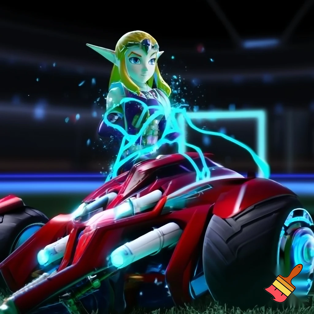 make a image of Zelda and Rocket League merging with cool efects