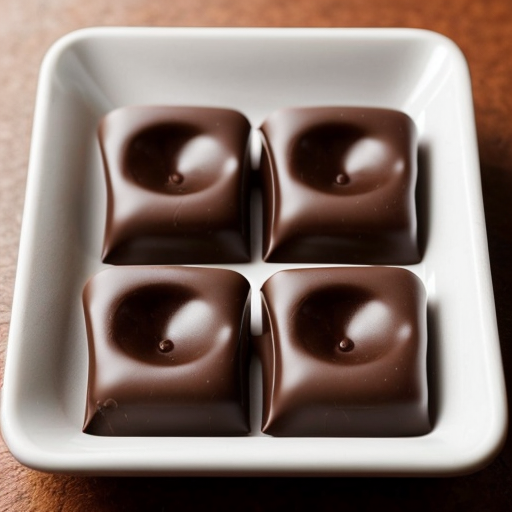four boring looking square-shaped chocolate pieces off of a chocolate bar.