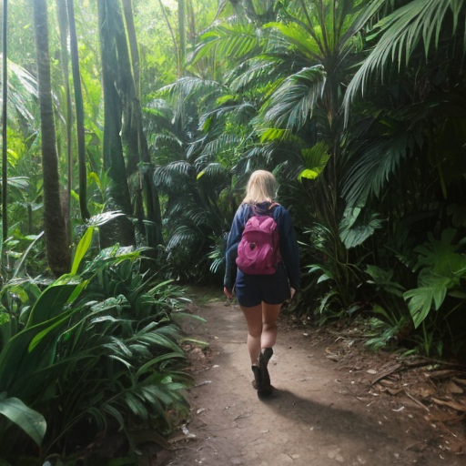 Girlfriend from friday night funkin walking through a bright morning rainforest