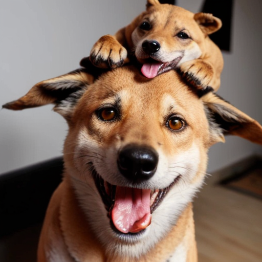 a guy with a dingo on his head and he is licking the screen aggressively 