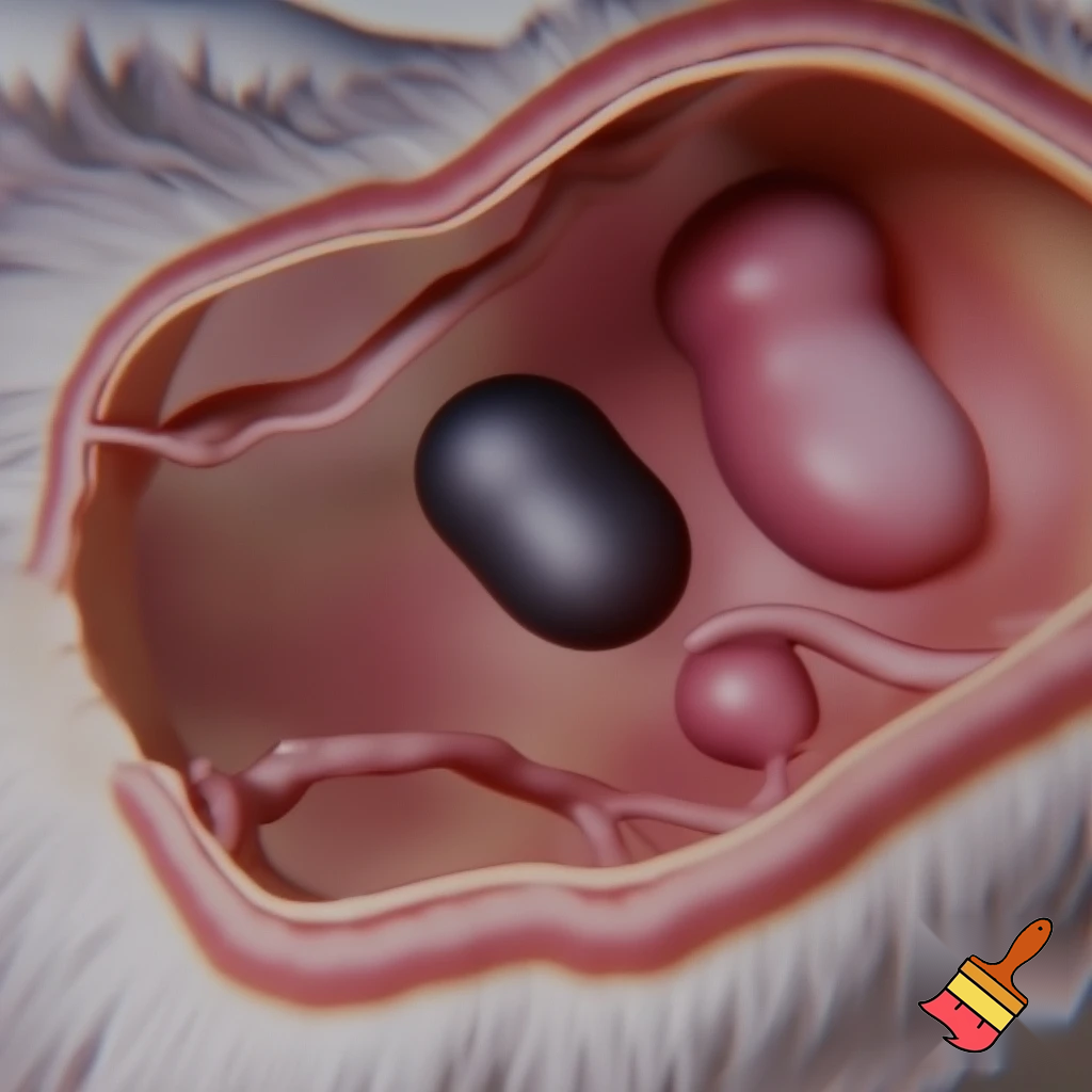 为我生成一张图片，图片中展示一个仰卧的小白鼠，在脑部、心脏、下腔静脉、后肢和肠系膜部位指示有血栓形成。