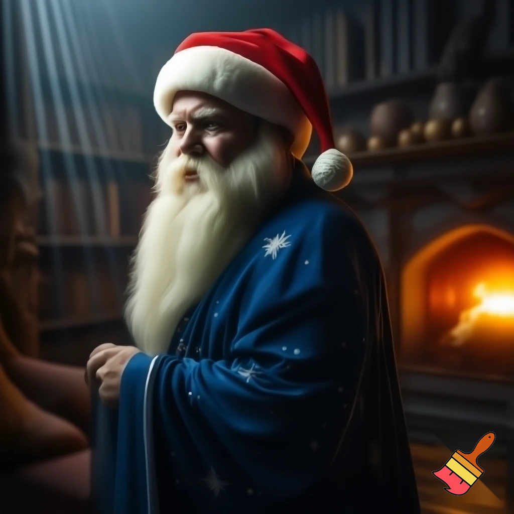 Woo wizard has Christmas hat