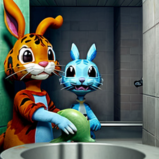 Bugs bunny, Sobble and Scorbunny, Daniel tiger, Shimajiro and Stitch use on the Roman public toilet home USA cartoon