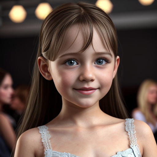 russian brunette little girl at party dress, very beautiful, on the party, brown eyes