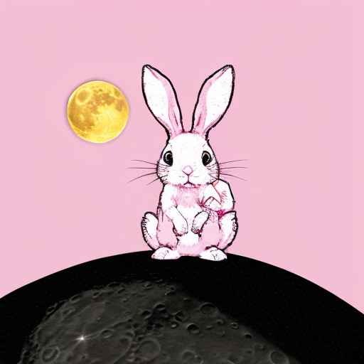 pink rabbit on the moon saying oh no