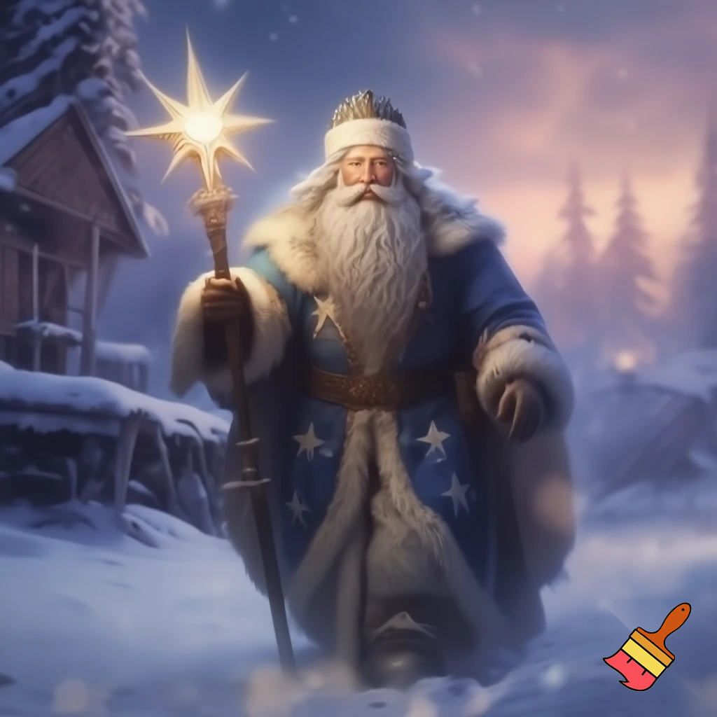 Russia, Santa Claus walking sticks star real Santa Claus people