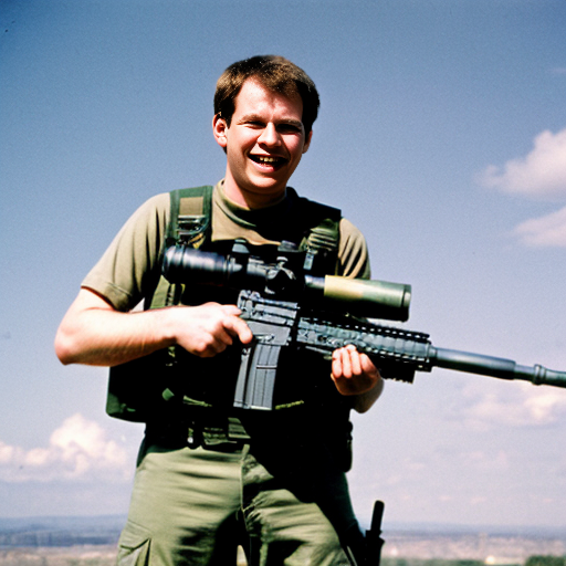 garfield smiling with angry eyes standing in front of a usa background firing a machine gun with tripod.