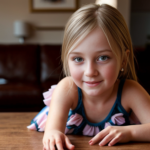 girl daughter, on the table, party dress, close up