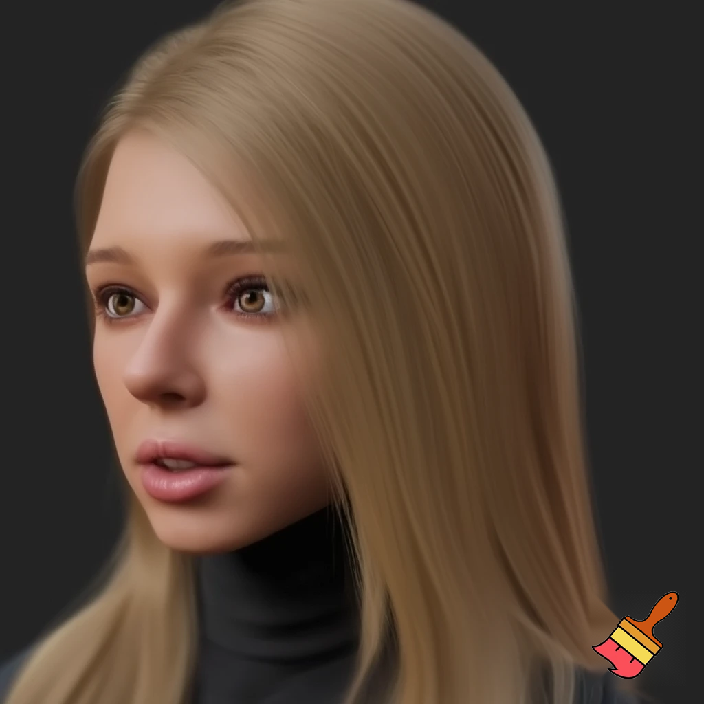 long blond hair, button nose, hazel eyes, short stature, curves, female, gap tooth, full lips, realistic