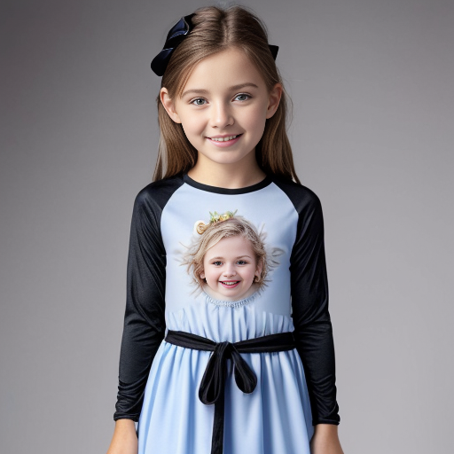 Make a sky blue dress long sleeve and a little big sleeves kids size black line around the waist no one wearing it white background 