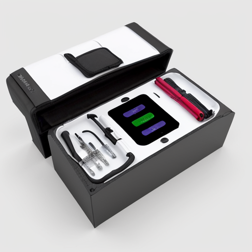 Technical cutaway blueprint of an advanced AI smart boxing bag system, labeled internal components, carbon fiber frame, layered foam core, electromagnetic adaptive density module, 360° pressure sensor grid, internal AI processor module, rechargeable battery system, magnetic charging dock, clean industrial design style, white background, technical illustration, engineering drawing, exploded view, high detail, precision lines, realistic materials, professional product design presentation
