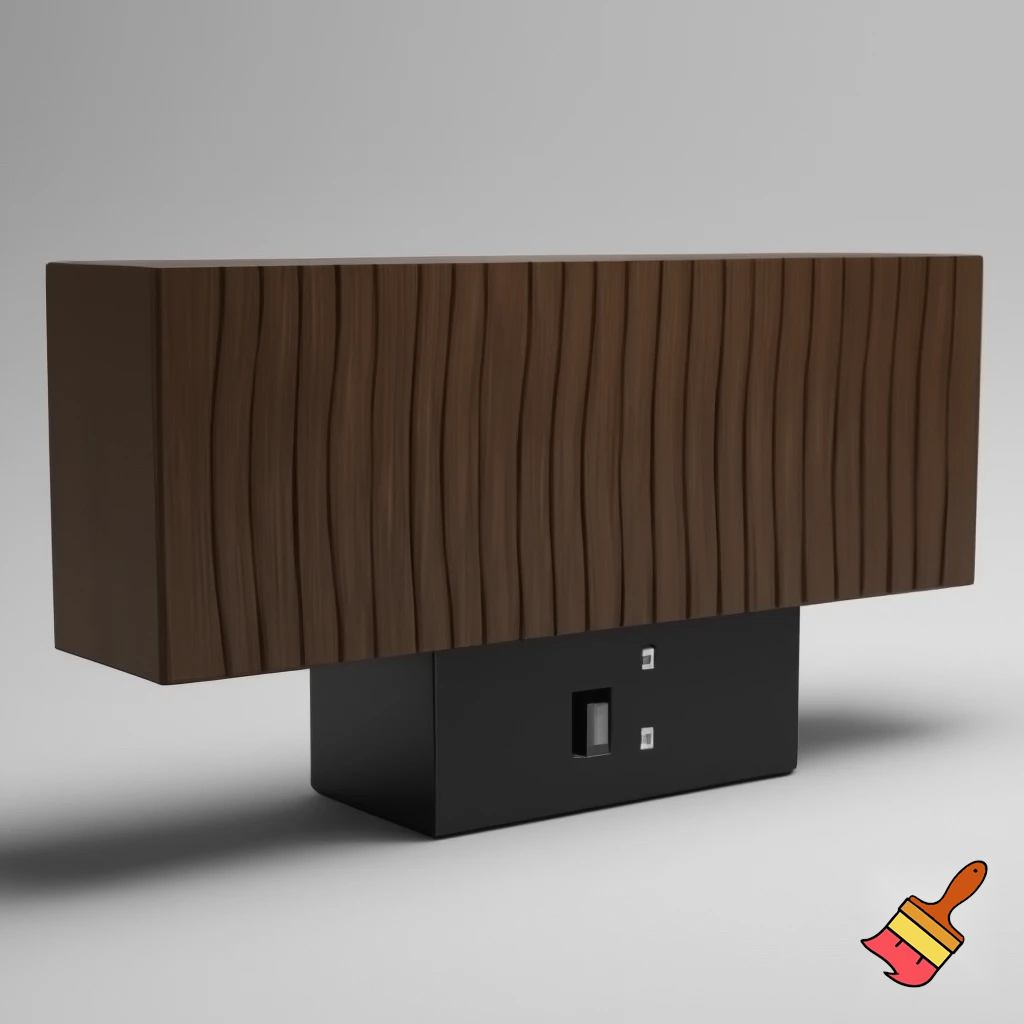 can you generate a light that is a long wooden cuboid and has indentations in it going diamond line diamond line and at the bottom is a base that has a charging socket, a colourchanging button and a on