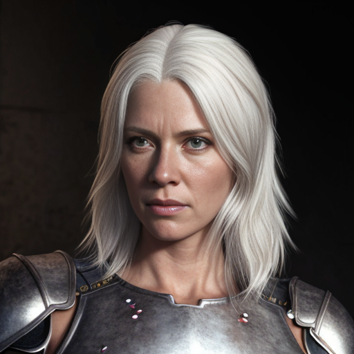 Tall white-haired woman in armor