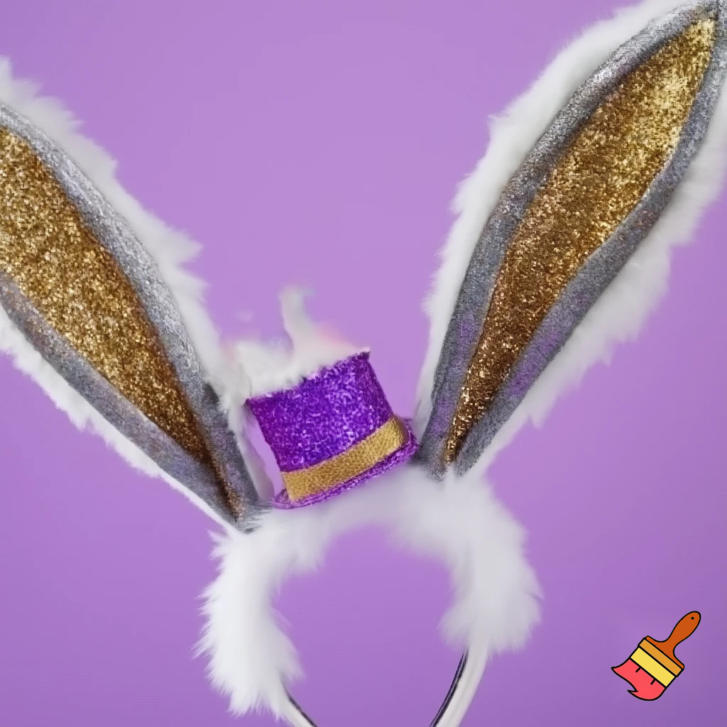 Easter bunny top hat headband, purple and white with glitter and gold and silver