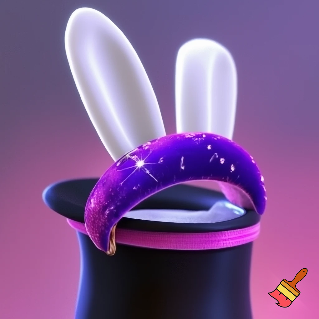 Black top hat with bunny ears velvet white and purple purple and white headband fabric and velvet glitter, purple and pink
