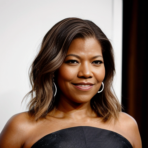Generate a black and white photo of Queen Latifah Rocking a light brown sleek side part bob hair 