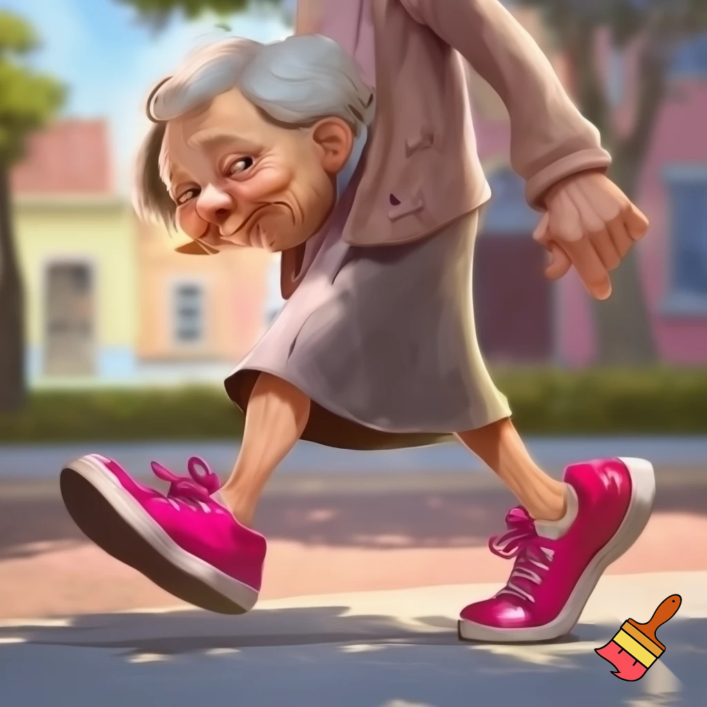 Draw an old lady with pink sneakers 