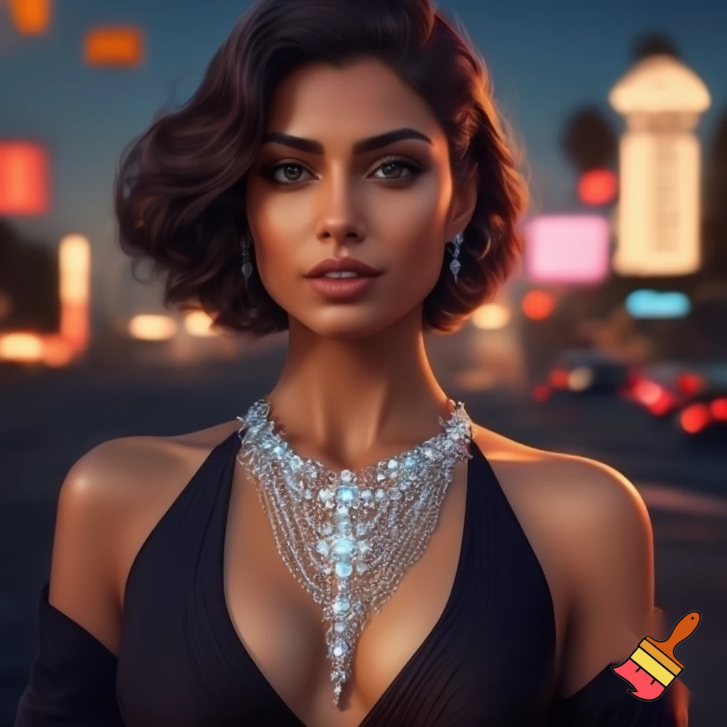 Attractive Persian woman wearing a sautoir necklace and a nothing in Los Angeles