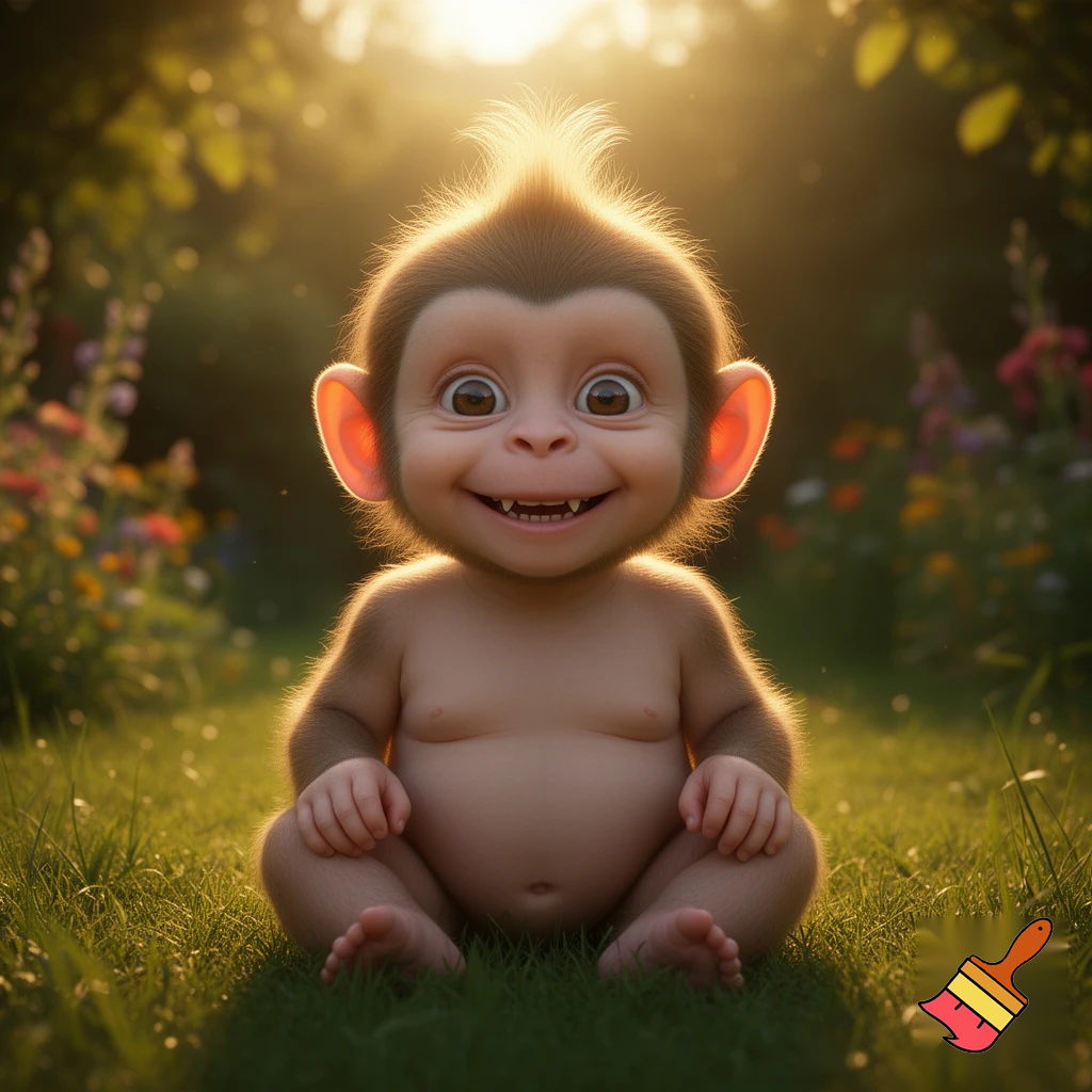 A baby human mixed with a dog and a monkey 