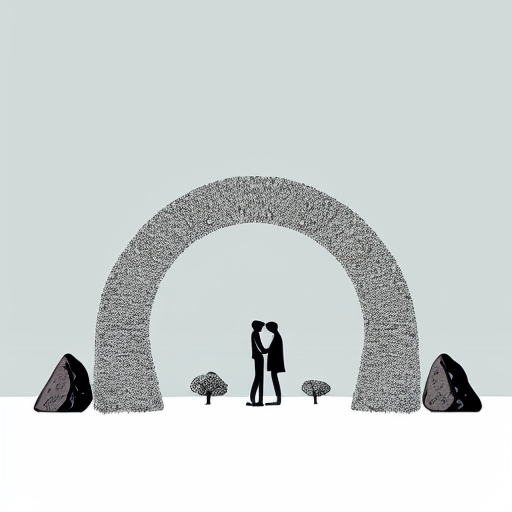 Paint the stones of a desert arch with multiple abstract figures in Tanguy and Matisse style