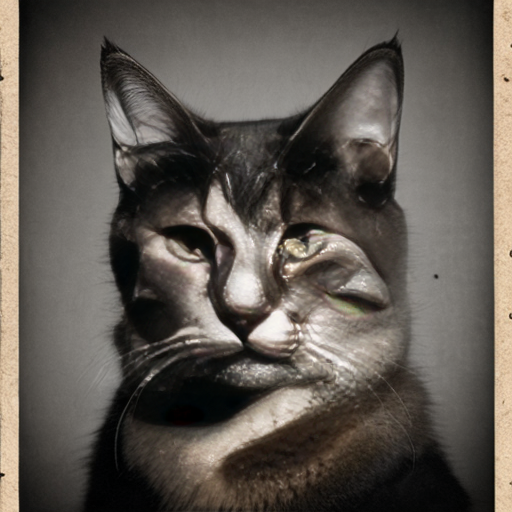 Feral vicious cat sinister evil, mugshot style, prison clothes, staring serious
