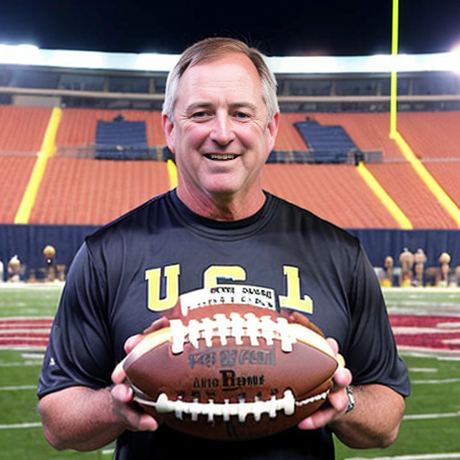 UCLA football coach "Bob Chesney" with a "happy birthday, David" banner