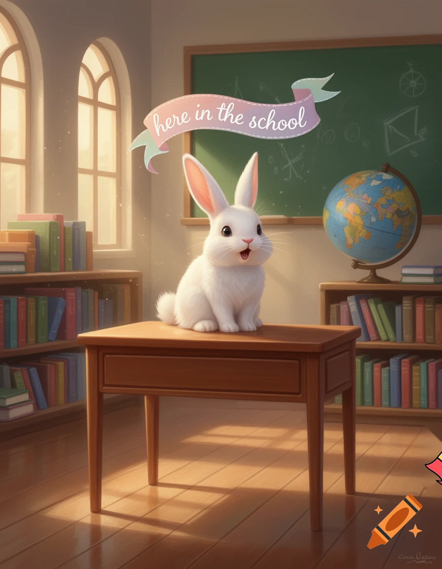 a wighte bunny says here in the school
