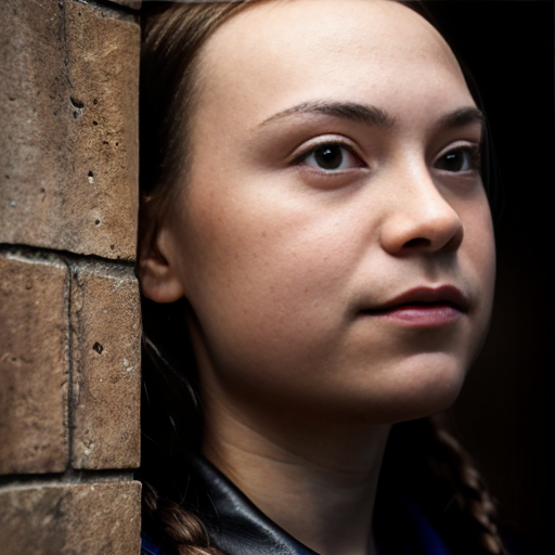 Greta Thunberg in leather dress fully visualized in image