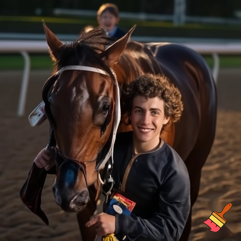 crer un image :Fillino et un frele jeune homme cheveux friser. Il est adult est petit. Sur sa main brillent trois chevaliere de c'est victoire passer. Il est favoris pour gagner la course du lendemain. Celebre jockey du phoenix. très acclamer. Il se gonfle de fierter devant la reaction des fan. Il a jamasi quitter la ligne de depart. fillino pleure. style realiste
