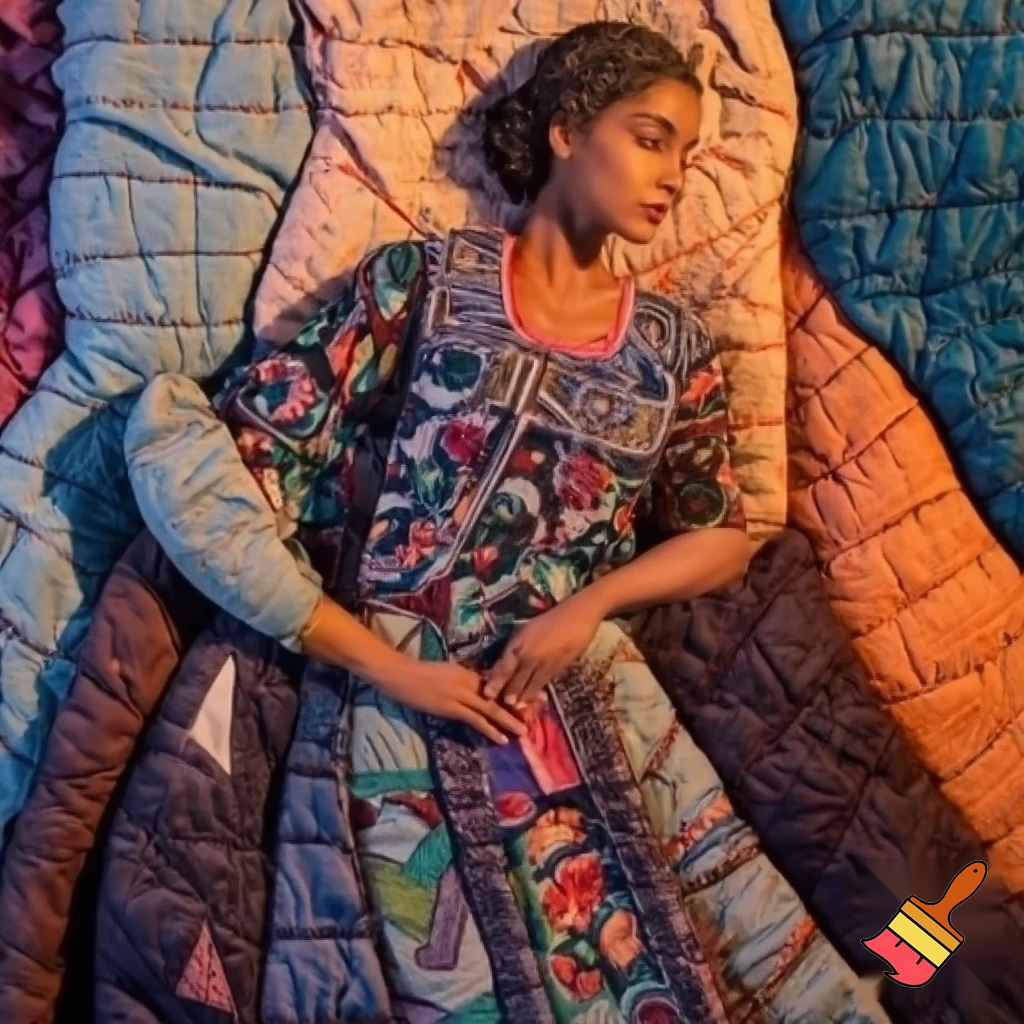 Quilted artwork of a lady in a dress