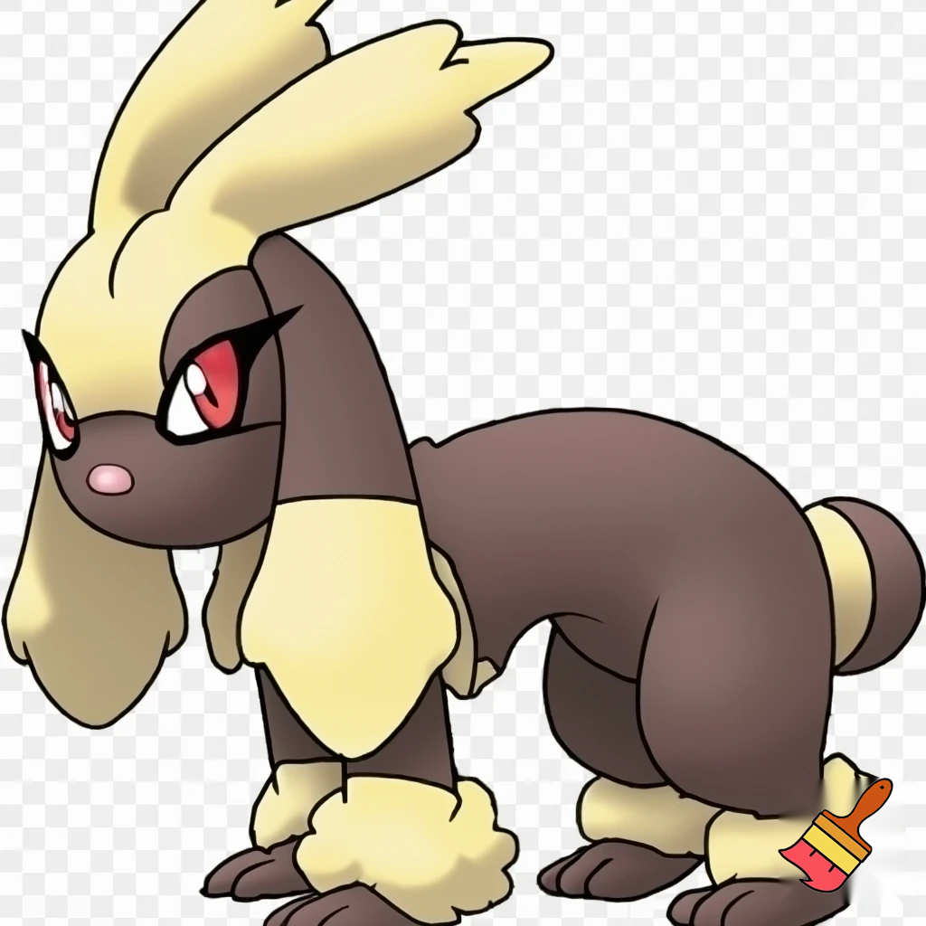 Lopunny is a graceful, anthromorphic bipedal rabbit Pokémon with a soft brown body, long, fluffy cream-colored fur on its ears, wrists, and lower legs, and distinctive large "eyebrow" tufts. It has red eyes with black markings, a small pink nose, and a short, round tail, often grooming its prominent ears and delivering powerful kicks Slender, half anthro girl humaniod rabbit-like, standing upright. tails sonic fusion